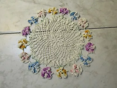 Vintage Multi Color Pansy Crochet Round Doily- 10 Inch Circle • $14.99