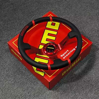 Momo 350mm/14'' Red Deep Dish PU Leather Racing Drift Sport Steering Wheel • $60