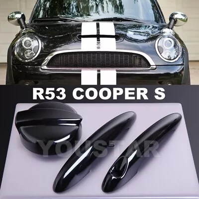 US STOCK GLOSS BLACK Gas Fuel Cap & Door Handle Covers For MINI R53 Cooper S • $78.83