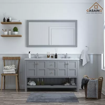 CASAINC 60  Marble Top Solid Wood Double Sink Bathroom Vanity Soft Closing Door • $1718.79