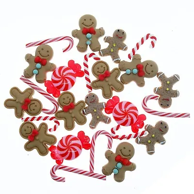 12pcs Gingerbread Candy Cane Christmas Flatbacks Craft Cardmaking Embellishments • £2.99