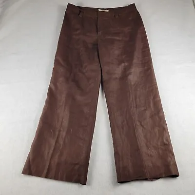 Merona Pants Womens 10 Brown 100% Linen Straight Wide Leg Coastal Beach Casual • $9