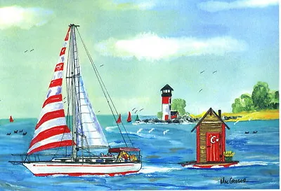 OUTHOUSE SAILOR Art Print Sailboat Sailing Boat Sail Yacht Bathroom Funny Gift • $35