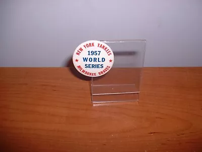 Vintage 1957 Ny Yankees Milwaukee Braves World Series Pinback Pin Button • $35