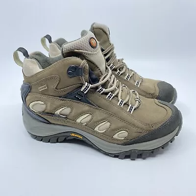 Merrell Radius Mid Hiking Trail Boot Waterproof Vibram Brown Womens 6.5 • $38