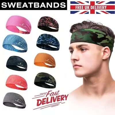 Ladies Mens Elastic Wide Headband Sports Yoga Gym Running Hair Band Womens UK • £3.89