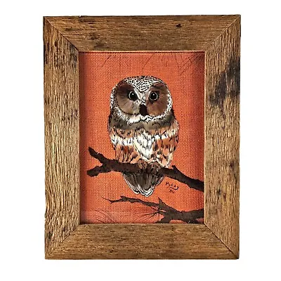 Stunning Vintage 1980s Reverse Painted Glass: Owl In Tree Signed Orange Frame • $39.50