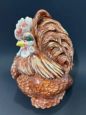 Vintage 1969 Brown Rooster Chicken Glazed Ceramic Cookie Jar Hobbyist Made • $25