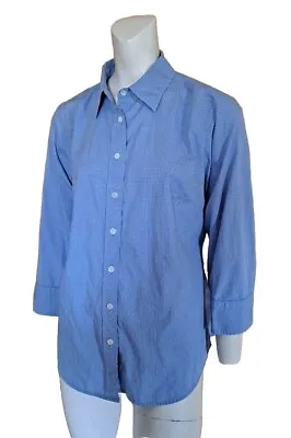 J. Crew Haberdashery Shirt 3/4 Sleeve Button Up Women's Size L Blue/White EUC  • $21.99