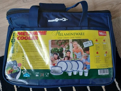 £20 • Buy 16 Piece Melamine Camping Caravan Picnic Outdoor Dining Set And Cooler Bag