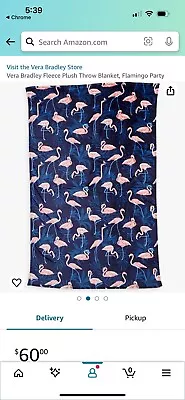 NWT VERA BRADLEY Flamingo Party Blanket 80” X 50” • $35