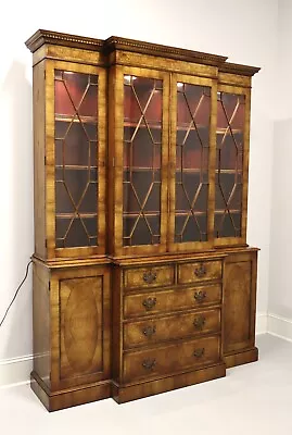 TROSBY Burlwood & Oak Chippendale Breakfront China Cabinet • $2495