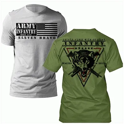 Army Infantry R-shirt 11 Bravo Infantryman Tactical Wolf Death Dealer US Flag • $24.99