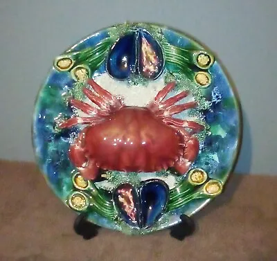 Majolica Crab Plate PALISSY Style Crustacean Wall Plate • £280