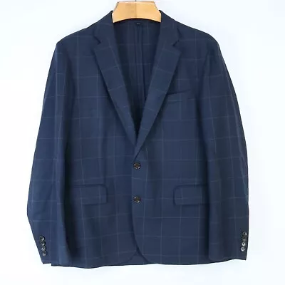 J. Crew Ludlow Slim Unstructured Suit Jacket Navy Windowpane Cotton-wool 44r • $69.99