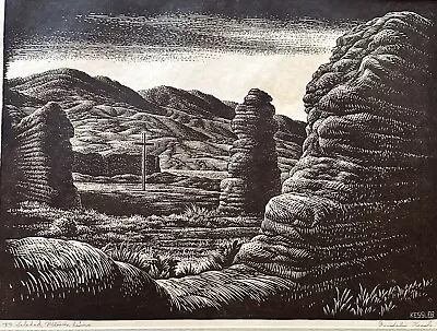 FRIEDOLIN KESSLER LINOCUT PRINT 1940 2/50 Mission Soledad Ruins Founded In 1791 • $399