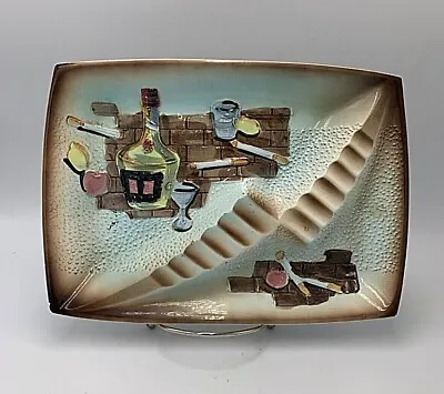 Vintage MCM Ashtray Blue Bar Theme Cigarettes Cocktails Gin Pacific Japan • $18