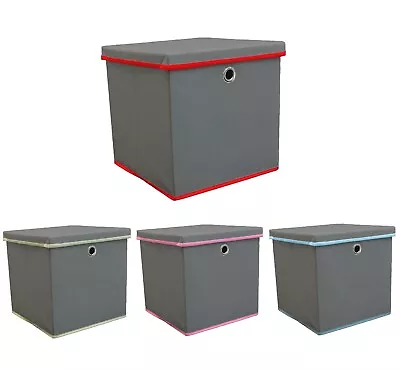 Foldable Grey Fabric Storage Boxes With Lids Storage Cube Toy Box Storage Basket • £7.49