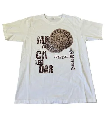 Cozumel Mexico Mayan Aztec Calendar T Shirt Size M White Graphic Tee Shirt • $12.50