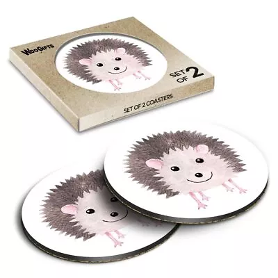 £4.99 • Buy Round MDF Coaster Cute Smiling Hedgehog Watercolor #60648