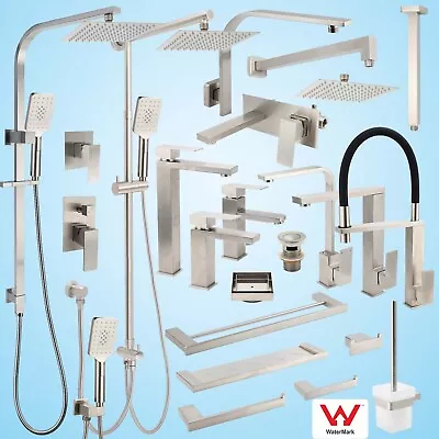 Brushed Nickel Square Kitchen Basin Mixer Sink Tap Shower Head Set Drain Waste • $85