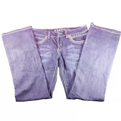 Miss Chic Womens Jeans NEEDS BUTTON Blue Embellished Denim Juniors Size9 MC1518C • $14.99
