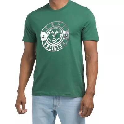 £24.99 • Buy True Religion Mens Foil Silver Green Buddha Fat Face Crew Neck T-Shirt RARE NEW