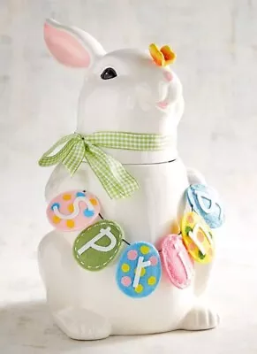 Rare NEW Pier 1 Imports Hand Painted Spring Easter Bunny Rabbit Cookie Jar Decor • $79.50