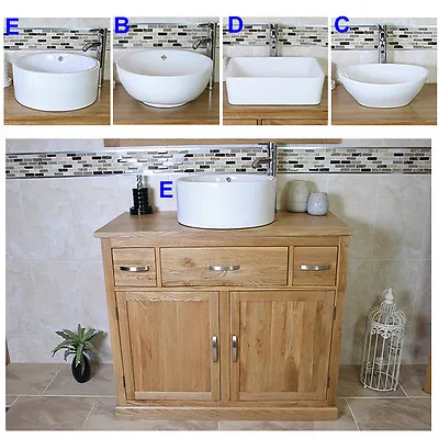 Bathroom Vanity Unit | Oak Cabinet | White Ceramic Sink Wash Basin Tap & Plug • £599