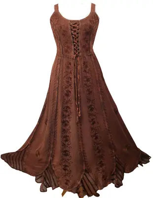 Maxi Summer Dress Corset Pagan Embroidered Copper Size 10 12 14 16 18 20 22 24 • £27.99