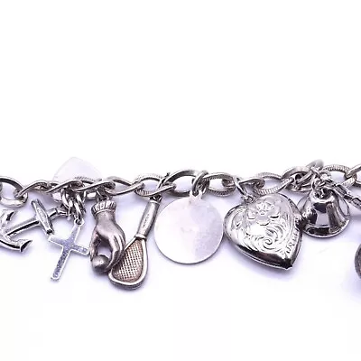 Vintage Sterling Silver Charm Bracelet With 13 Charms Size 7 5947 • $39.99