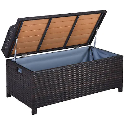 Outsunny Rattan Storage Bench Stool Box Seat Seater Wicker Outdoor Garden Home • £139.99