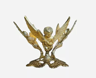 Atq Vtg Brass Angels Cherubs Playing Instruments Vase Bowl Holder Regency Stand • $21.71