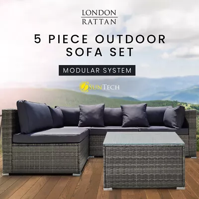 $657 • Buy 【EXTRA10%OFF】LONDON RATTAN Outdoor Lounge Setting 5 Pc 4 Seater Sofa