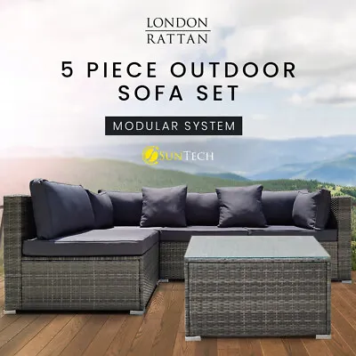 $629 • Buy LONDON RATTAN Outdoor Lounge Setting 5 Pc 4 Seater Sofa Furniture Modular Wicker