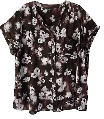 Simply Vera Wang Top Women 3X Collar Short Sleeve Partial Button Popover Blouse • $19