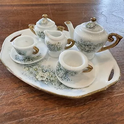 Vintage Artisan Miniature Dollhouse Floral Tea Set Hand Painted SIGNED M. GERNER • $169.96