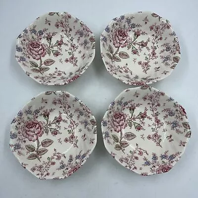 4 - Johnson Brothers Pink Rose Chintz 6.25  Soup / Cereal Bowls - England • $26.98