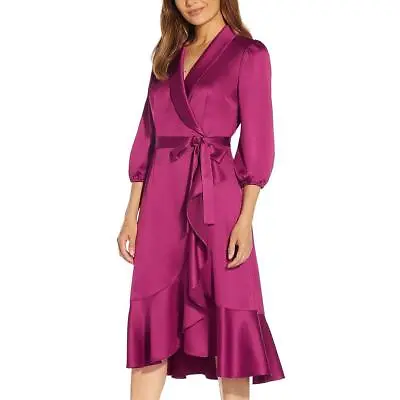 Adrianna Papell Womens Surplice Midi Puff Sleeve Wrap Dress BHFO 0020 • $22.99
