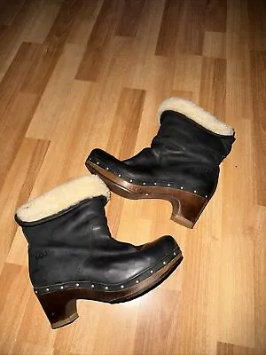 £35 • Buy Ugg 100% Genuine Black Leather Clog Style Small Heel Ankle Boots Size 6.5