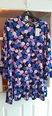Tu Retro Swinging 60's Frilled Long Sleeve Dress Bnwt Size 16 Purples Bubble... • £9.99