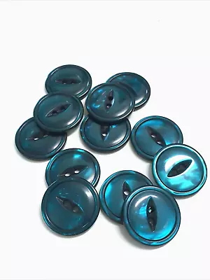12 Buttons Pearlized Dark Teal Fish Eye Plastic 2-Hole Sew Sewing 23 Mm #BL71 • $7.98