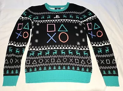 Men's MEDIUM Sony Playstation Symbols Ugly Christmas Sweater Holiday Party Gamer • $34.95