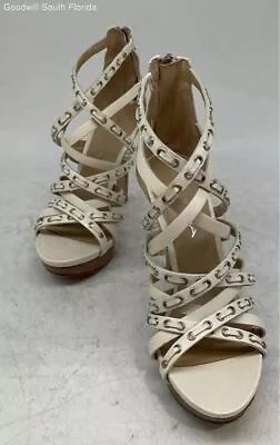 Via Spiga Womens Beige Back Zip High Strappy Heels Size 5.5M Made In Italy • $22.74