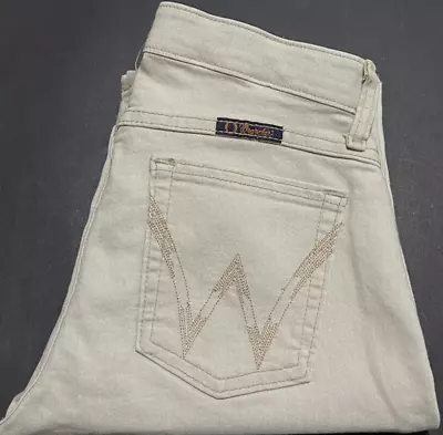 Wrangler Womens Size 3/4 Measured W28 X L32 Q-Baby Bootcut Beige Denim Jeans • $59.95