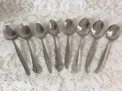 Vintage Mismatched Flatware 8 Tea Spoons Stainless Weddings Bridal Showers   • $14