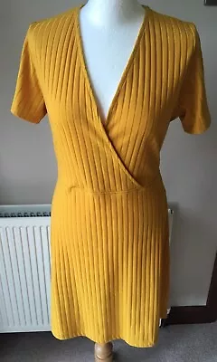 Mustard Short Dress Crossover Bodice Jersey Primark 16 Summer Beach VGC • £10