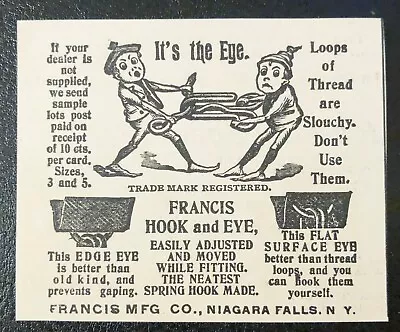 Antique1895 FRANCIS HOOK&EYE Vtg Print Ad W/Palmer Cox BrowniesNiagara FallsNY • $9.95