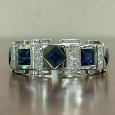 3CT Princess Lab-Created Sapphire Diamond Men's Band Ring 14K White Gold Plated • $118.99