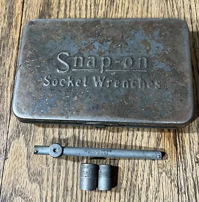 Vintage TOOLS Snap-On Socket Set Original Metal Case & 1/4” 6PT 1/4” DRIVER USA • $26